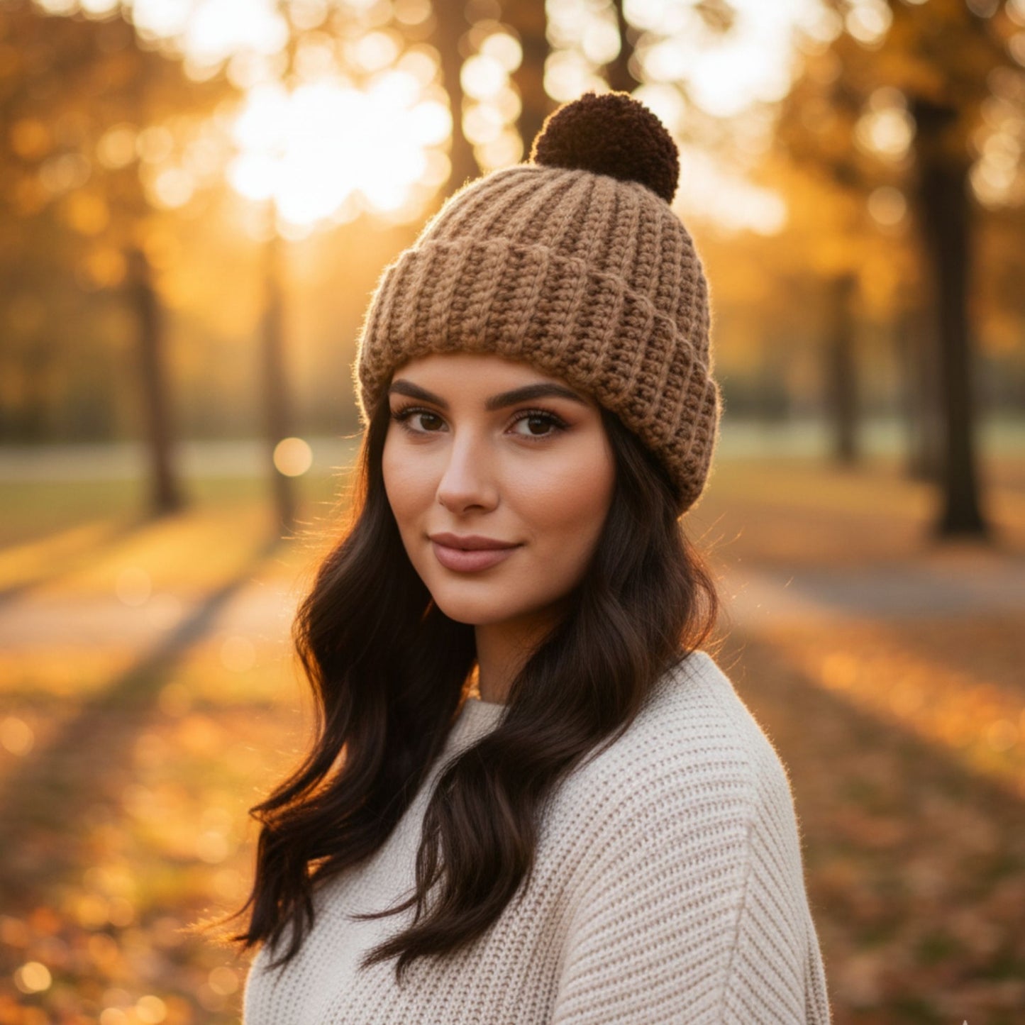 Easy Crochet Beanie Pattern: Ribbed, Slouchy, Pom Pom (PDF Download)