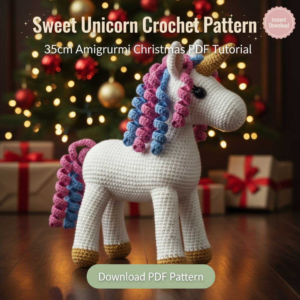 Sweet Unicorn Crochet Pattern – 35cm Amigurumi Christmas PDF Tutorial